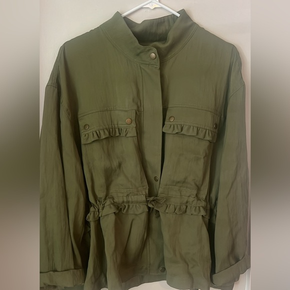 Anthropologie Army Green Ruffled Boho Jacket - Picture 2 of 5